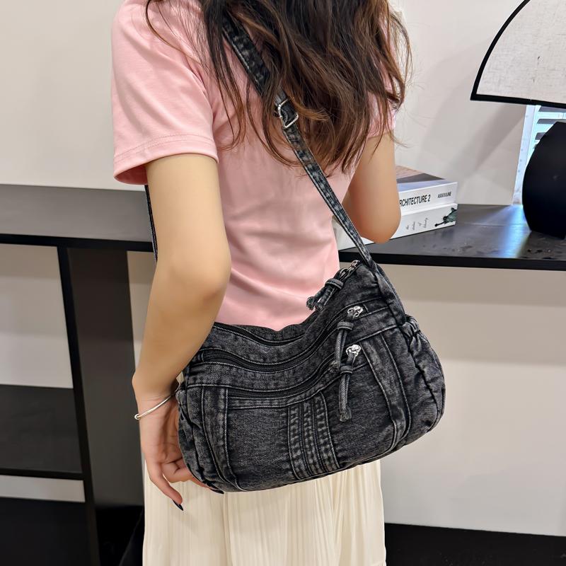 Geantă de umăr pentru femei Geantă tote din denim Stil colegial Geantă crossbody