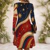 Women Cross V Neck Long Sleeve Dress Red Blue Golden Star Firework Print Irregular Hem Dress