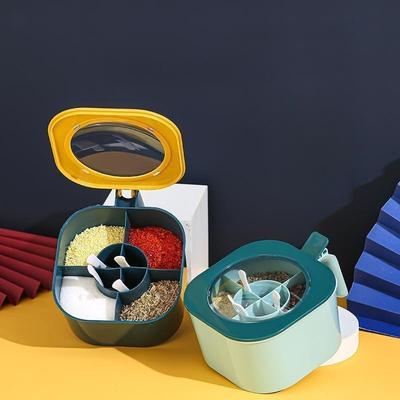1pcs Kitchen Seasoning Box with Four Compartments and A Lid Multifunctional Storage Box for Sugar Flavor Refined Salt and Sugar
