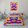 Colorful Teddy Bear with Peace Symbols Print Bedding Set 1 Duvet Cover 2 Pillowcases for Adult and Children Luxury Gift