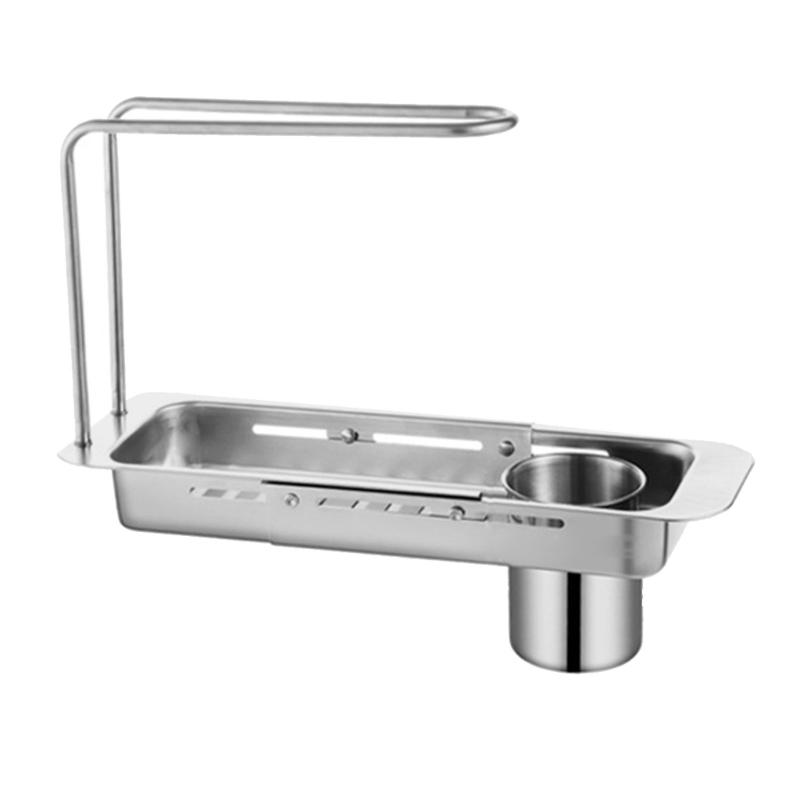 Multifunctional Over The Sink Storage Rack Stainless Steel Adjustable Shelf for Mess Release Kitchen Space