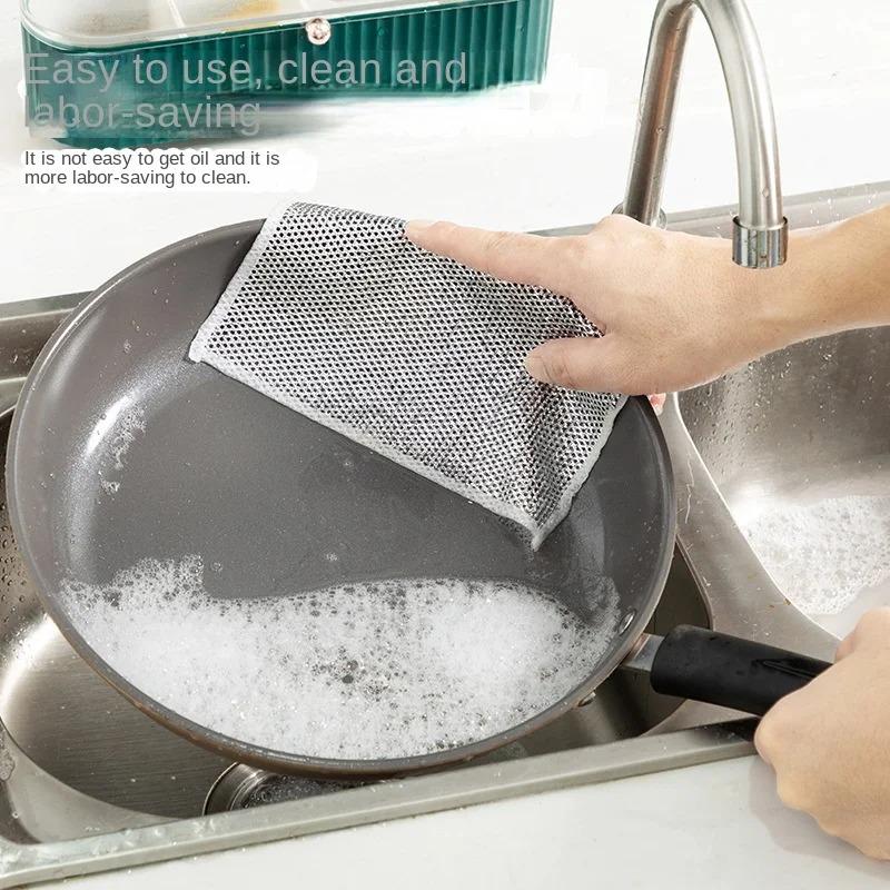 Stříbrná čisticí utěrka Magic Dish Utěrka Opakovaně použitelná nepřilnavá olejová utěrka Hrnec Silné odstraňování rzi Vyměňte ocelové drátěné kuličky Hadr
