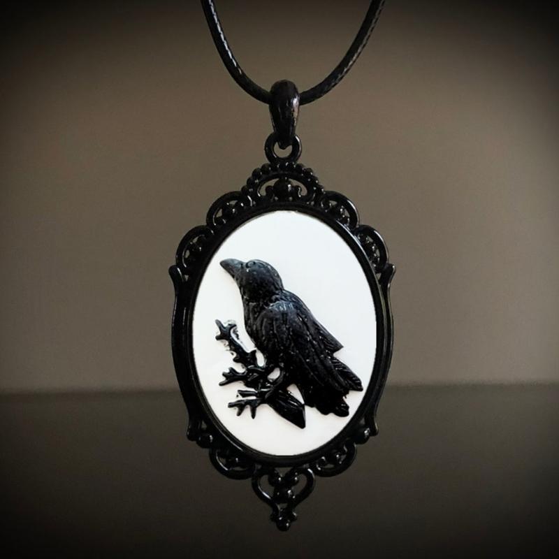 Gothic Crow Raven Charm Necklace Crow Pendant Necklace Mystic Witch Jewelry Gift Rope Chain Goth Crow Choker Unisex