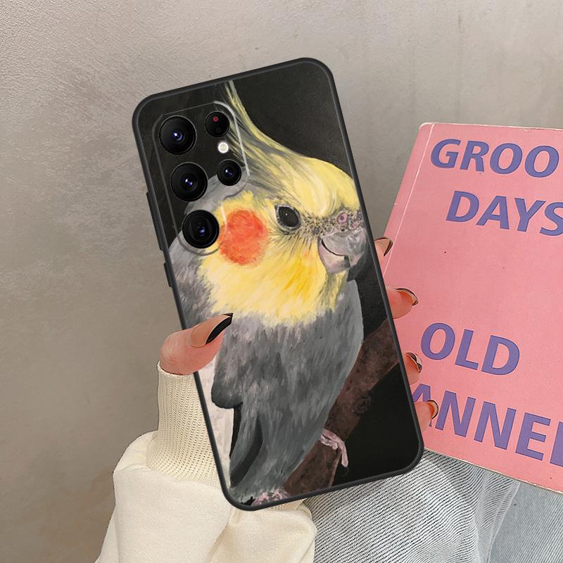 Cartoon Animal Chubby Cockatiel Case For Samsung Galaxy S25 Ultra S20 S21 S22 S23 S24 Ultra S9 S10 Plus S25 FE Cover Coque
