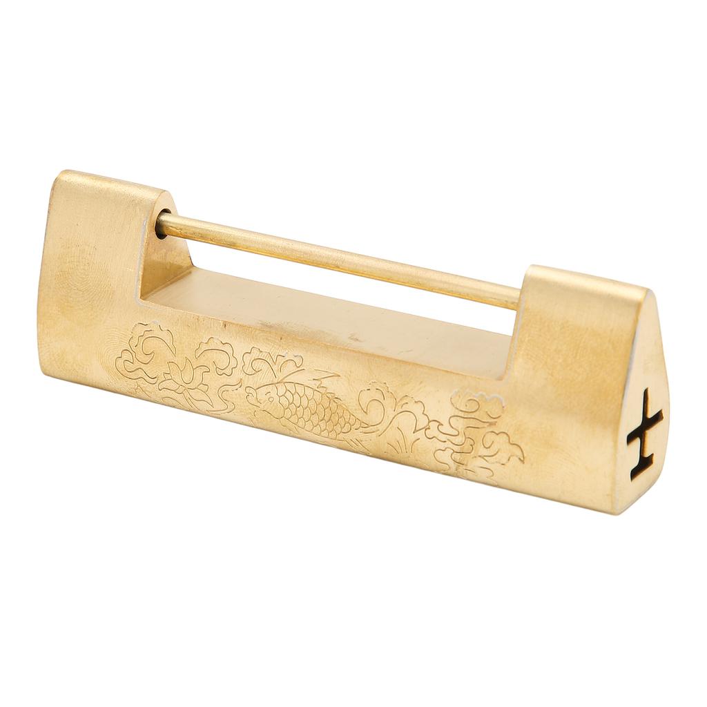 Brass Antique Padlock Spacing 5.9cm Exquisite Rustproof Chinese Old   Fish Horizontal Padlock for Jewelry Boxes