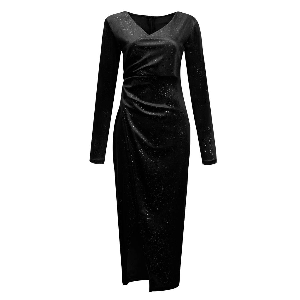 Rochie elegantă și sexy pentru femei cu gât în V, mâneci lungi din plasă