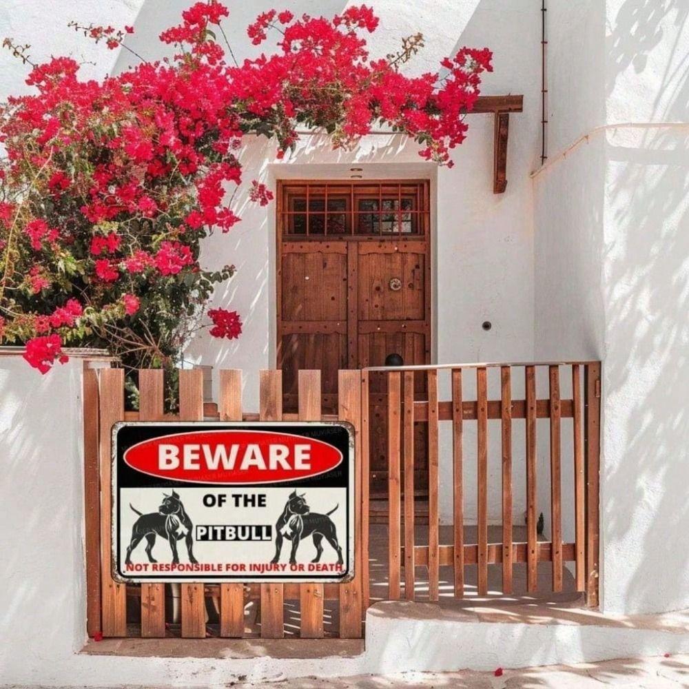 Affiche Métallique Art Mural Panneau d'Avertissement Pitbull de Service Décoration Protectrice pour Jardin