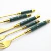 Juego de cubiertos dorados con mango de cerámica de imitación, vajilla de acero inoxidable 304, cuchillos, tenedores, cuchara con soporte para cubiertos, 24 Uds.