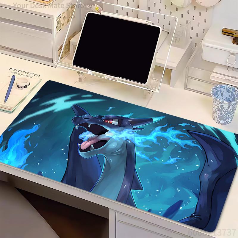 Large Mouse Pad P-Pokemon Charizard Locking Edge Carpet Laptop Pc Gamer Keyboard Mat Mousepad Edge White Tassel Rubber Table Mat