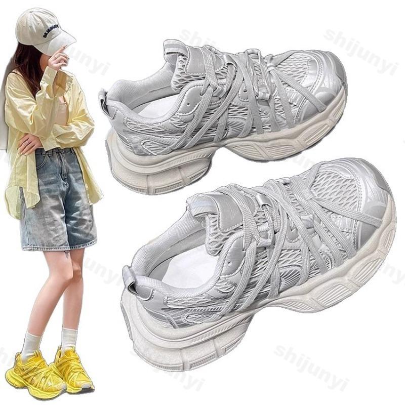 Mode Damen Freizeit Sportschuhe 2025 Bequem Atmungsaktiv Rutschfest Outdoor Laufschuh Dicke Sohle Schnürschuhe Mode Vulkanisierte Schuhe