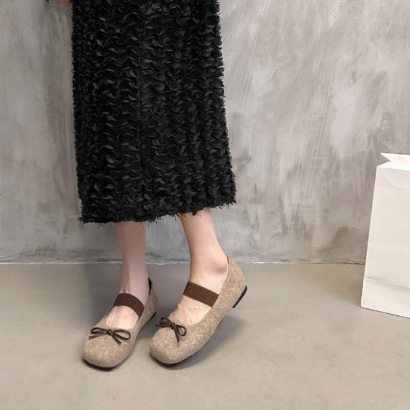 Fashion Women Trend Bow Flats Marie Janes Square Toe Shoes 2025 Winter New Lolita Ballet Casual Shoes Fashion Dress Zapatillas Mujer