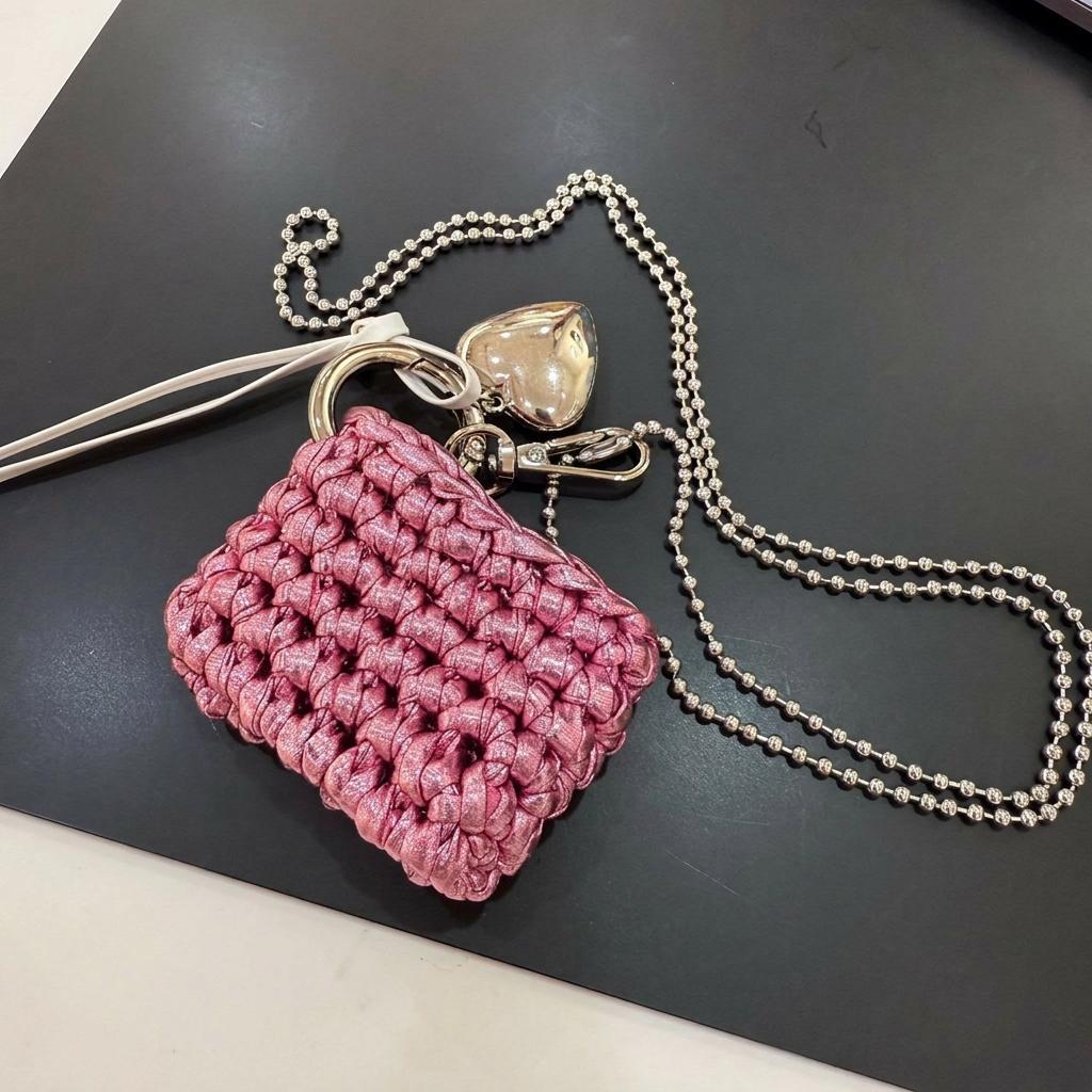 Neck Hanging Small Pouch Woven Wireless Earphone Bag Lipstick Storage Bag Mini Minimalist Coin Pouch For Dating Street Casual
