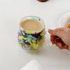 Double-Wall Glass Mug with Dried Flower Design 250ml Heat-Resistant Borosilicate Glass Cup for Milk Coffee Breakfast Insulated Glassware for Home