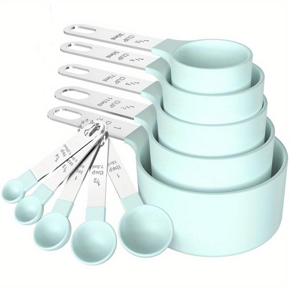 10 Pcs Measuring Cups and Spoons Set, Stainless Steel Handle Stackable Measuring Spoon Set, Measuring Cups for Dry and Measuring