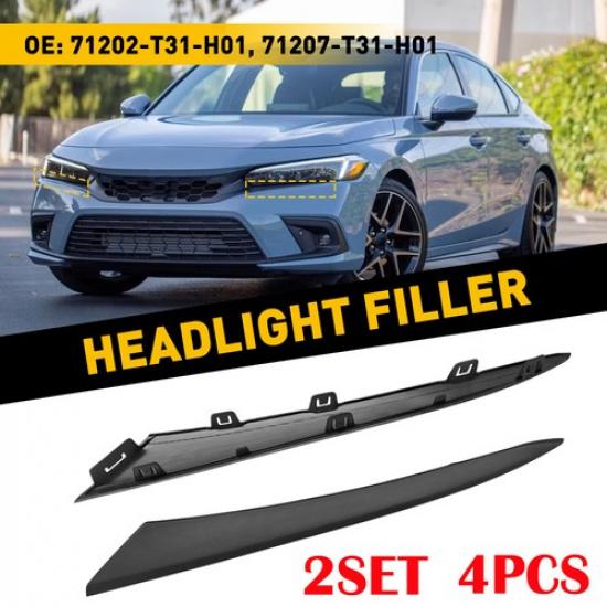 2-4x Headlight Molding Trim Filler Lower Left&Right For -24 Honda Civic 4DR
