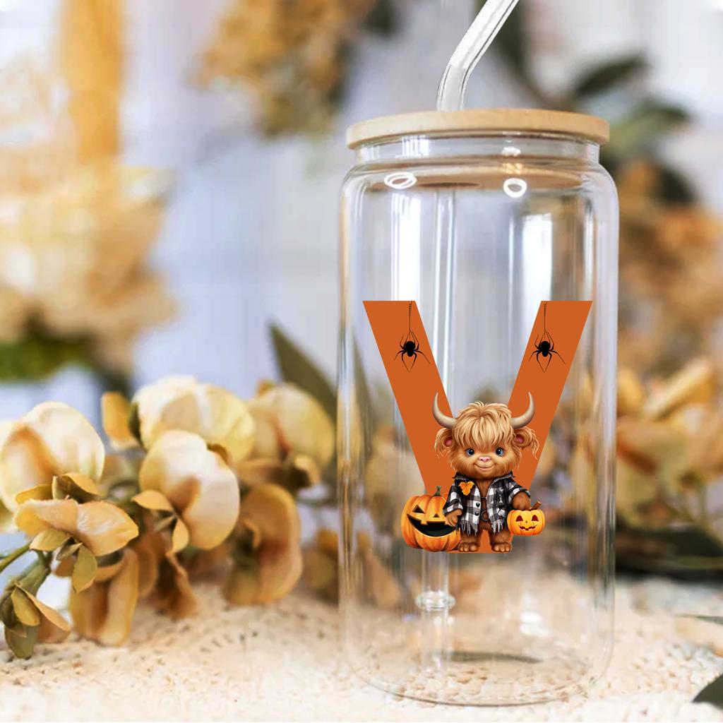 16oz 26 Buchstaben A-Z Libbey Trinkglas Kaffeetasse Mason Einmachglas mit Bambusdeckel & Strohhalm Sommer Getränkegeschirr Glasflasche Hochzeitsgeschenke