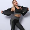 Womens 3-Piece Yoga Set With Built-in Bra Top Long Sleeve Jacket High-Waisted Leggings Gym Running Dance
