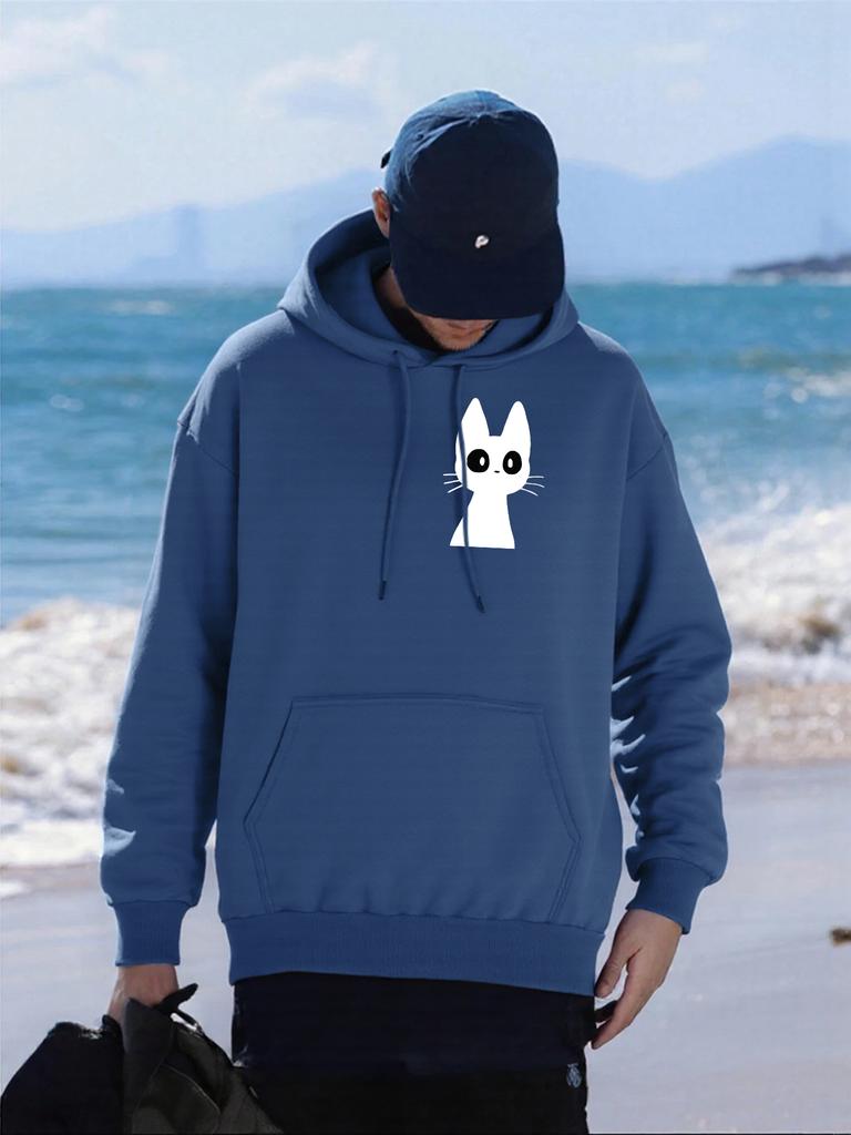 Carton Creative Cat Printed Men Hoody Hip Hop Fleece Hoodie Autumn Loose Streetwear Unisex All-Match Comfortable Hoodies