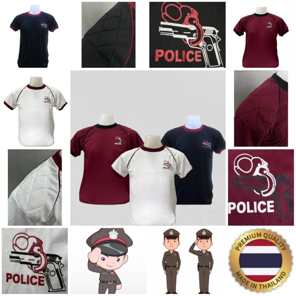 T-Shirt Thailändische Polizei Thailand Unterhemd Rundhalsausschnitt Kurzarm Pistole Handschellen Gepolsterte Schultern Druck Schnelltrocknend Uniform Männer Frauen Unisex