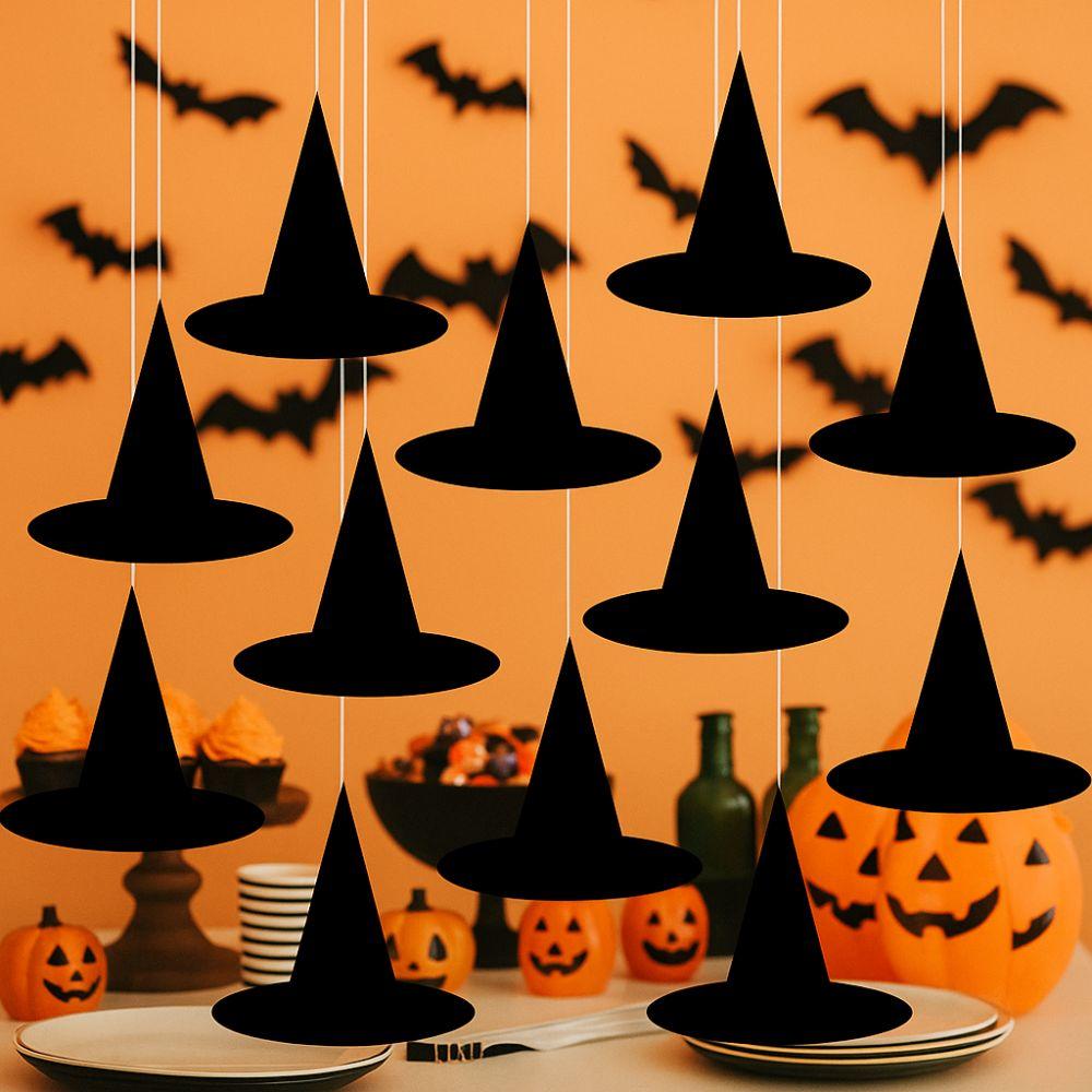 12pcs DIY Witch Hat Decoration Spooky Hat Wall Decor Funny Hanging Wizard Caps  Indoor Outdoor Decor
