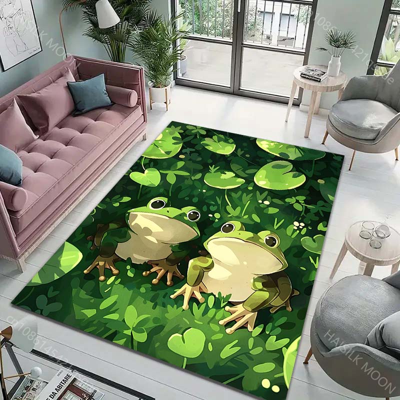 Multiple Sizes Frogs and Lily Pads On Grass Print Carpet Rug for Living Room Bedroom Sofa Doormat Home Decor Non-slip Floor Mat