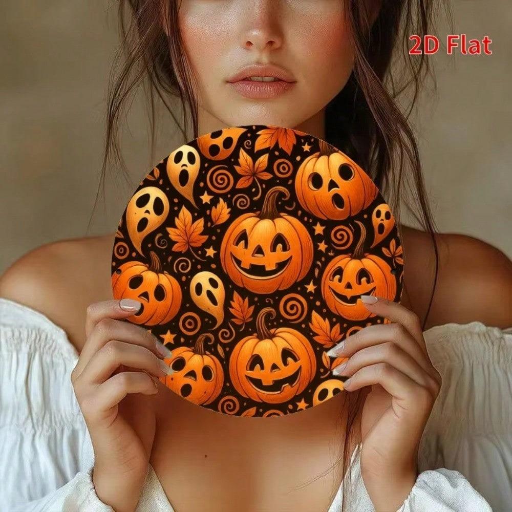 Halloween Pumpkin Iron Metal Wall Art Retro Round Sign Home Decor