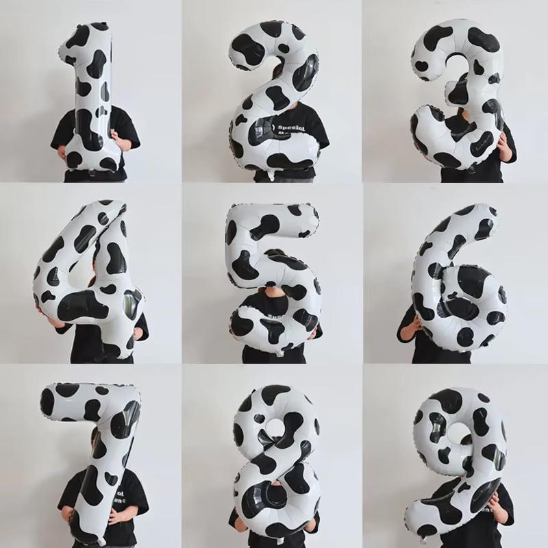 Cow Print Balloon Birthday Decorations Supplies 1pc 40 Inch Digital Balloon COW Theme Number Balloons for Birthday Party Farm Barn Decor
