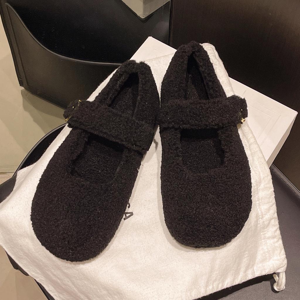 Damsko Ballerinas Mode 2026 Rund Tå Varma Plysch Loafers Dam Fluffiga Mary Jane Skor Bekväma Halkfria Vardagsskor