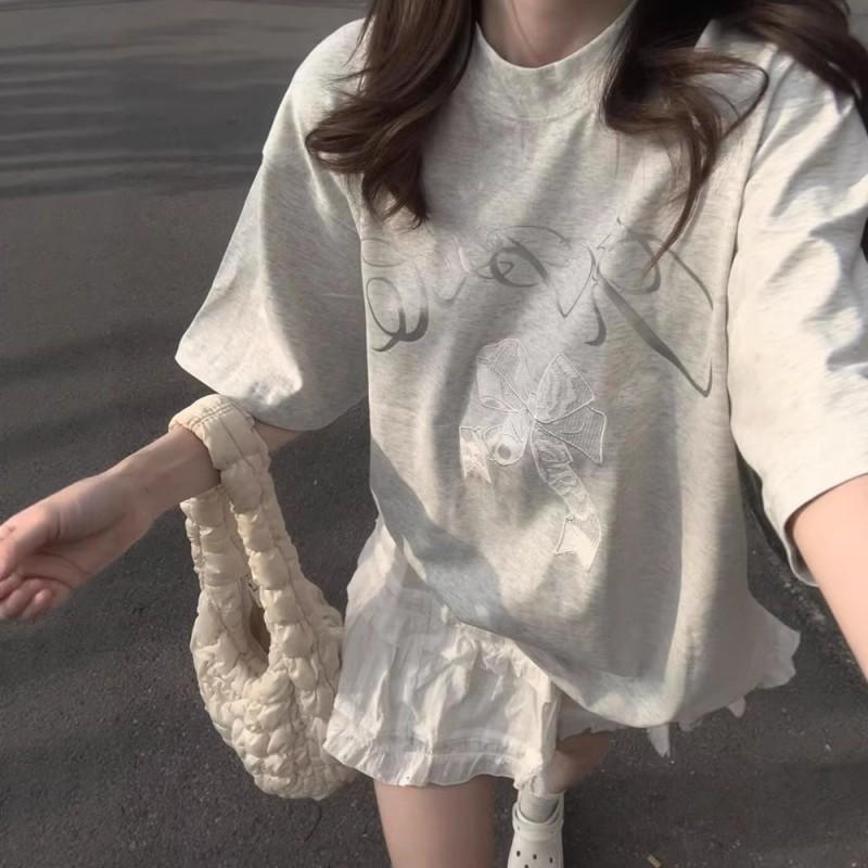 Plus Size Womens Oversized Cotton T-Shirt With Cartoon Print Loose Short Sleeve Top Casual Wear