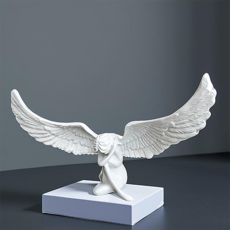 Angel Wing Figurine Modern 3D Embrace Angel Wings Sculpture Crafts 3D Angel Wing Statue Figurine Resin Artwork Craft Home Decor