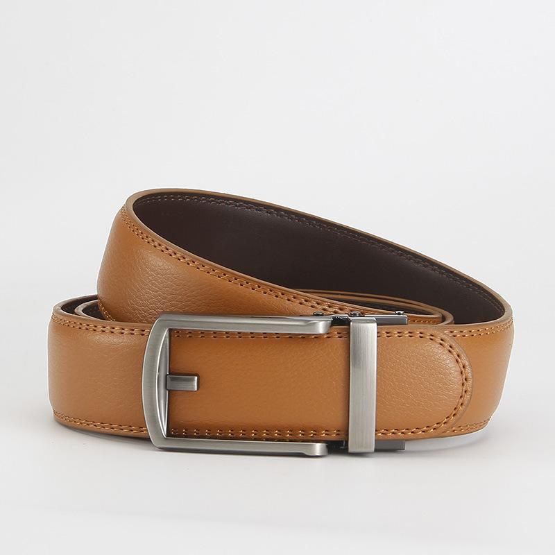 Dolly Road, Reverse Buckle Belt 3.5 Automatic Buckle Two-Layer Cowhide Belt, Men'S Leisure Belt