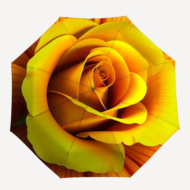 1pc Yellow Rose Automatic Folding Umbrella - Portable Collapsible Design, 8-Rib Iron Frame, Durable Fabric yy251125073