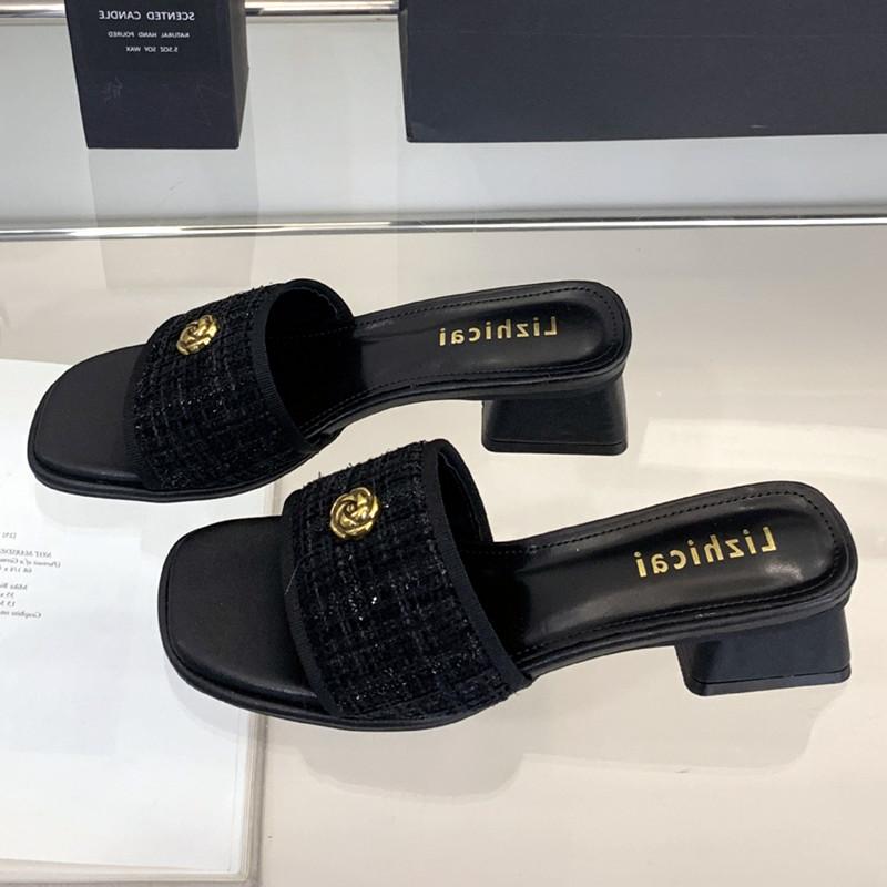 

Fashion Summer Designer Chunky Heel Open Toe Women s Slippers Wedge Square Heel Comfortable Slide Sandals Sandalias De Mujer Verano 2025 39 чёрный