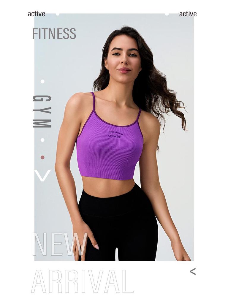 Women's Colorblock Seamless Knit Retro Sports Tank with Chest Pads and Spaghetti Straps