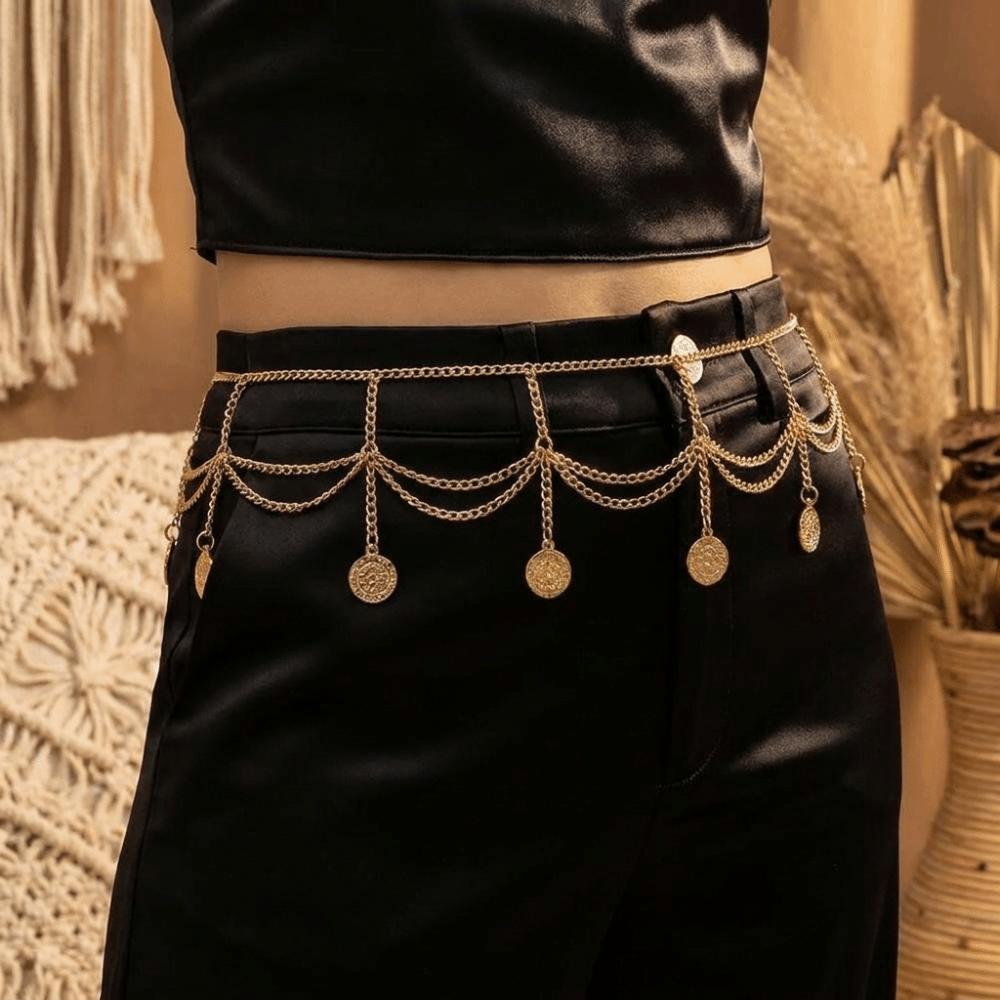 Zinc Zinc Alloy Belly Belt Adjustable Waist Decorative Chain Fashion Metal Coin Waist Chain Women Ladies