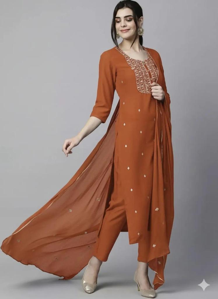 Women Designer Cotton Blend Kurta Pant Dupatta Set Party Wear Top Tunic Kurti Dress