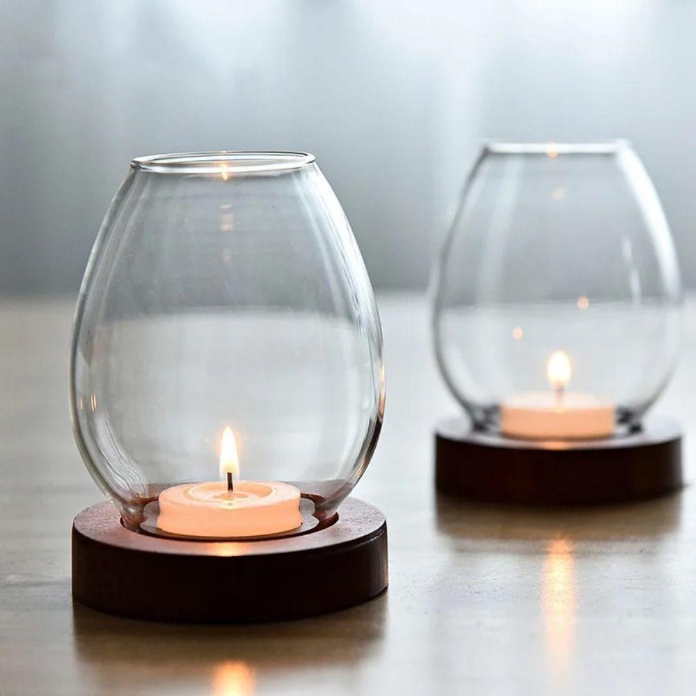 Round Glass Candlesticks Transparent Candle Cup Cover Retro Candle Holder  Dining Table Decoration