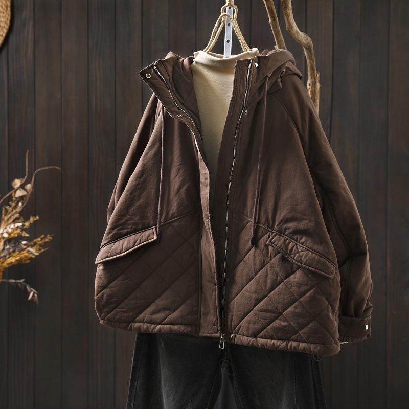 Plus Size Winter Quilted Hooded Jacket - Warm, Stylish, Loose Fit
