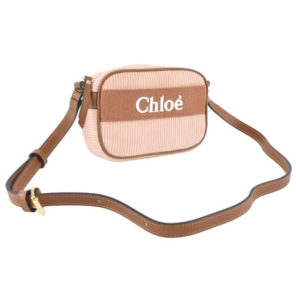 Chloe Cotton Corduroy Shoulder Bag with Pale Kids' Logo, C20273, Pink. [Brand Name] [Used]