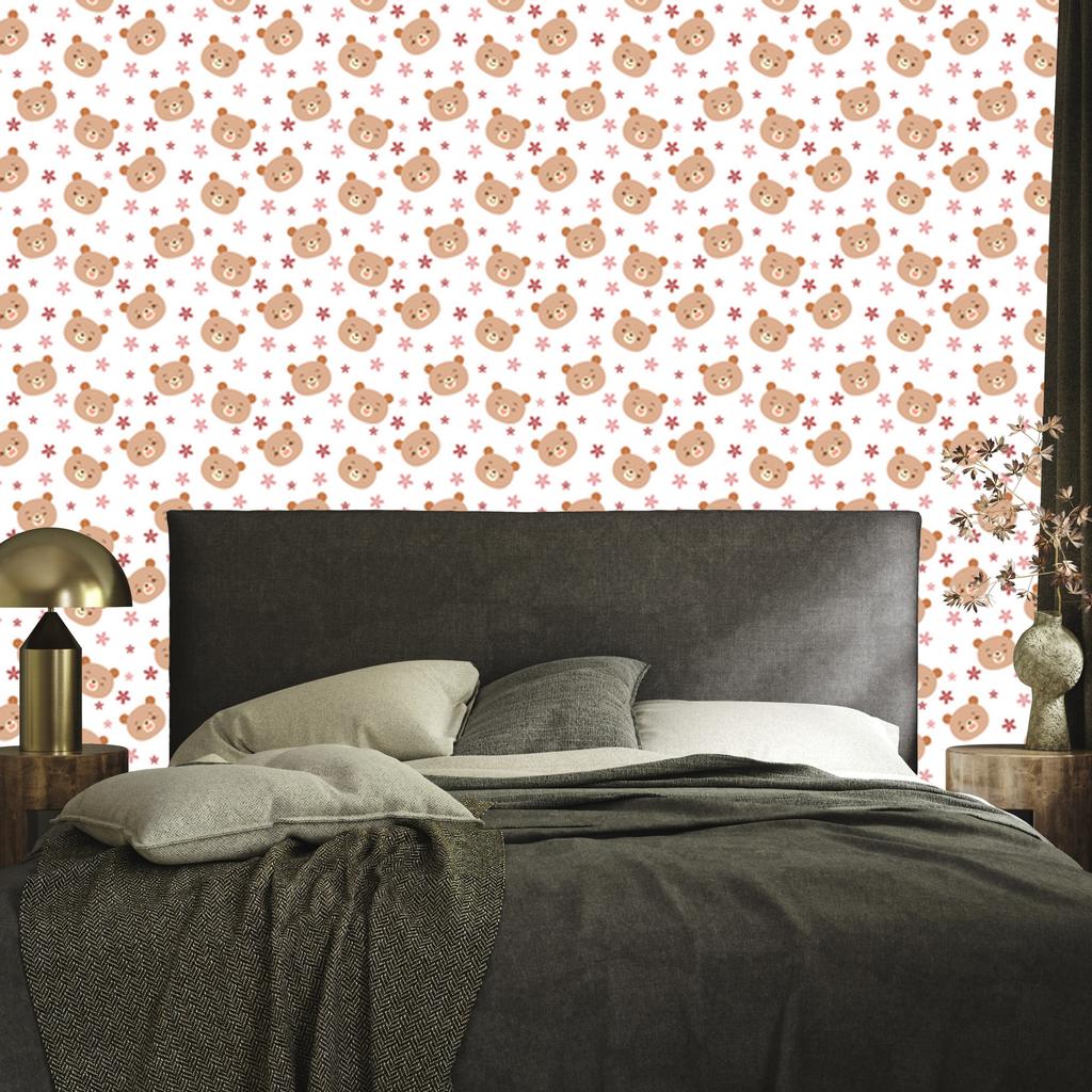 Bear White, Cream and Peach Wallpaper for Living Room and Bedroom 50x1000