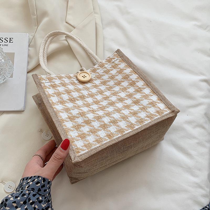 Geantă Tote Lines pentru Femei Modă Stil Coreean Ins Coș de Legume Suvenir Cutie Cadou Sac de Ambalaj din In Geantă de Mână Versatilă