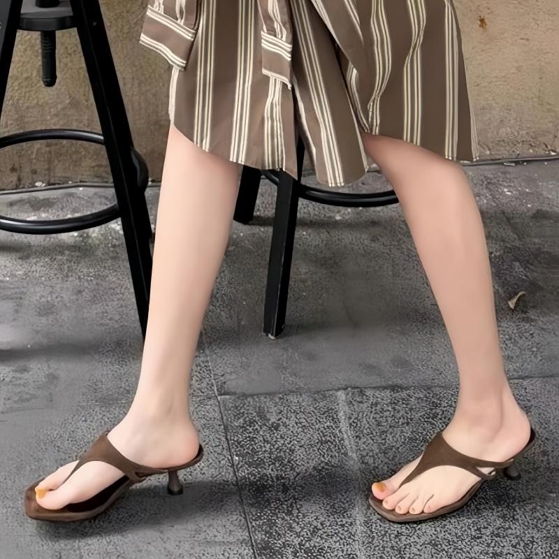 Retro Style Clip Toe Women Flip Flops Summer New Mid Heels Dress Women Slippers Vacation Comfortable Concise Sandalias