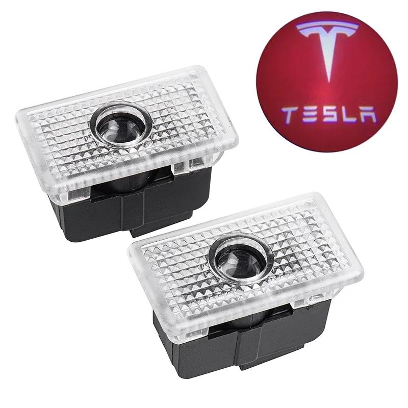 Car Sticker Tesla 2pcs Car Door Welcome Lights Projector Shadow Lamp Decor for Tesla Model S 2014-2019 Model 3 2018-2020 Model X