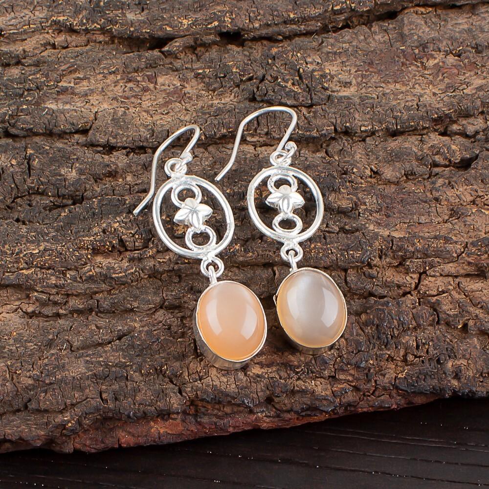 

Персиковый Лунный Камень Драгоценный Камень 925 Стерлинговое Серебро Ювелирные Изделия Ручной Работы Серьги 2.00 EE-17-29