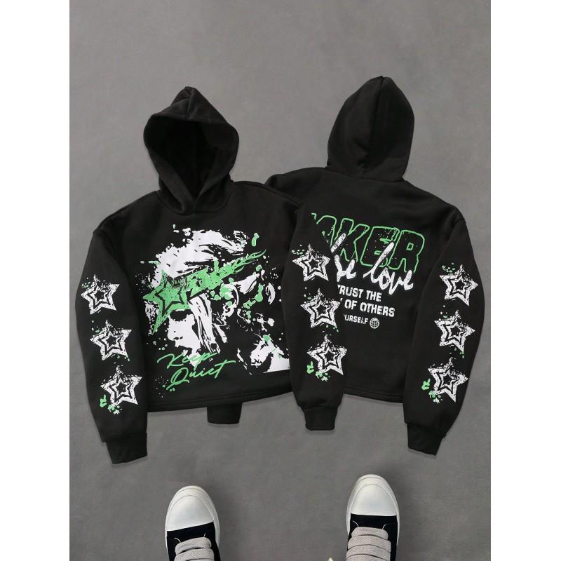 Unisex Übergroßer Kapuzenpullover Mit Abstraktem Grafikdruck Streetwear Lockere Passform Langarm Pullover