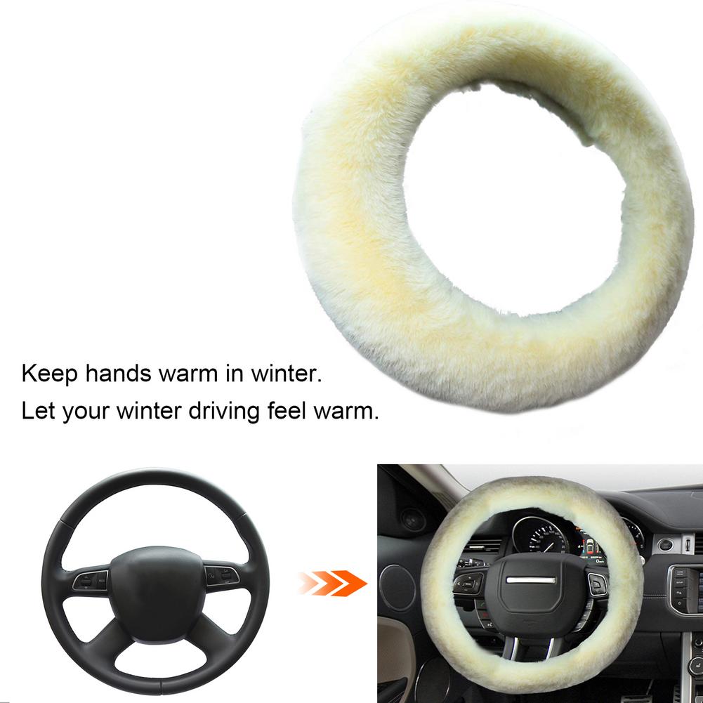 1Pcs Universal Car Steering Wheel Cover Plush Warm Fluffy Fuzzy Interior Accessories For Winter Women Girl Men Boy 35-43 Cm