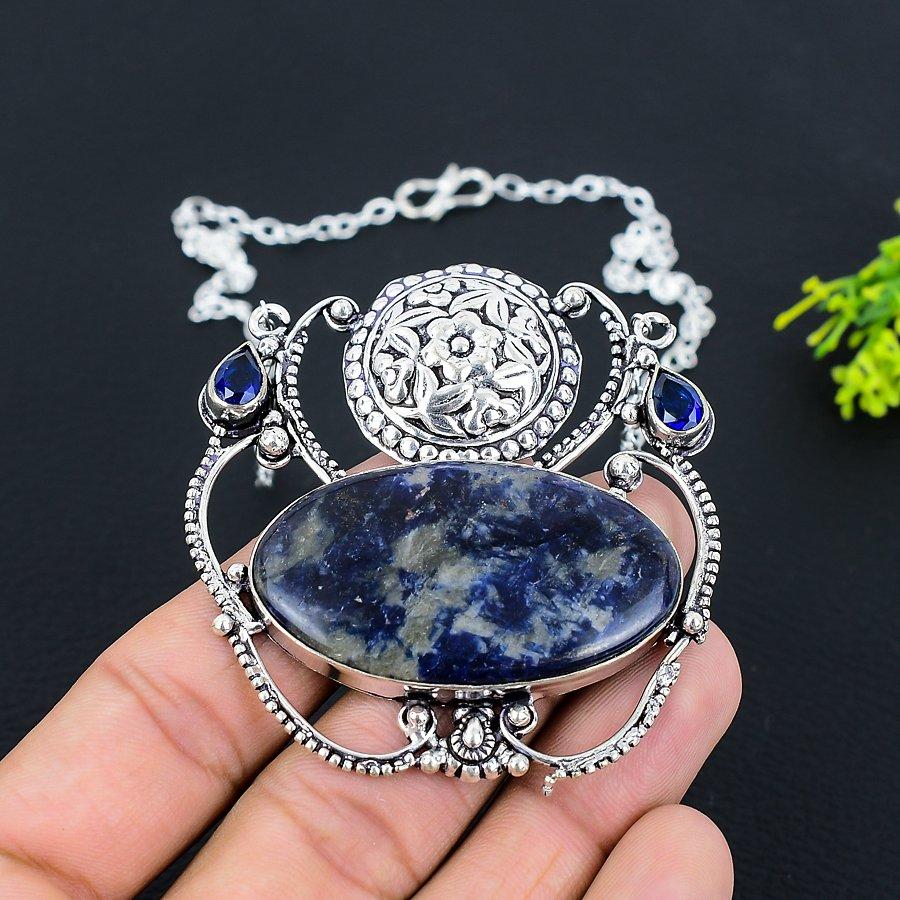 Sodalite, Blue Topaz Gemstone 925 Sterling Silver Gift Jewelry Necklace 18"
