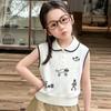 Summer Girls Embroidered Sleeveless Knit Polo Vest Stylish Baby Collar Top