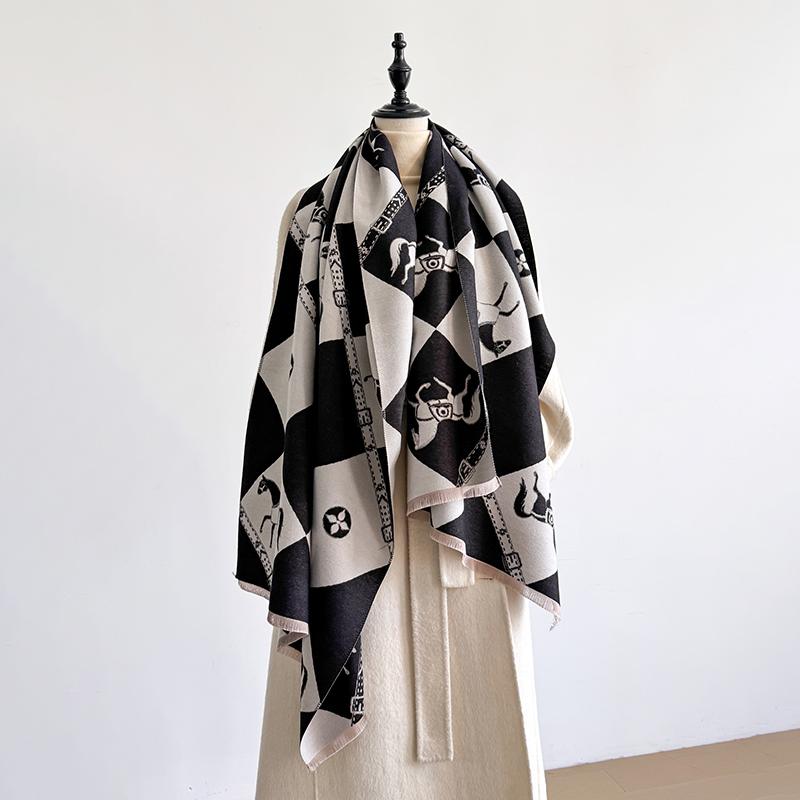 Elegant Leopard Print Scarf Imitation Cashmere Soft Warm Versatile Shawl Coldproof Windproof Blanket Scarf For Autumn Winter