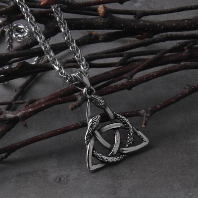 Viking Nordic Snake Celtic Knot Pendant Necklace for Men Punk Amulet Jewelry with Wooden Box Never Fade